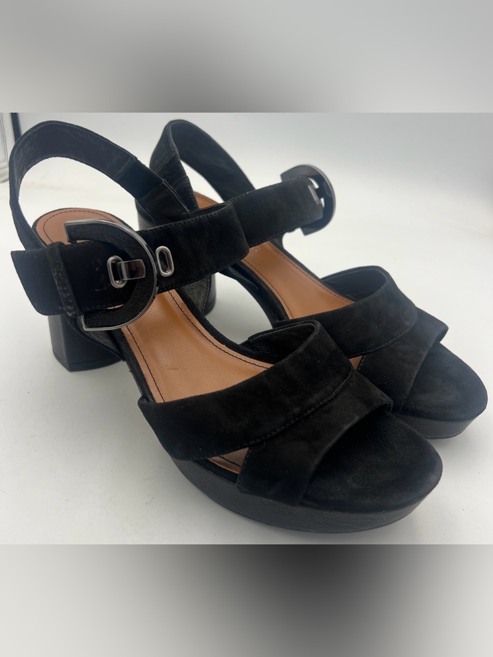Donald Pliner Kayta Block Heeled Sandals Black Suede Women’s Size 8.5M